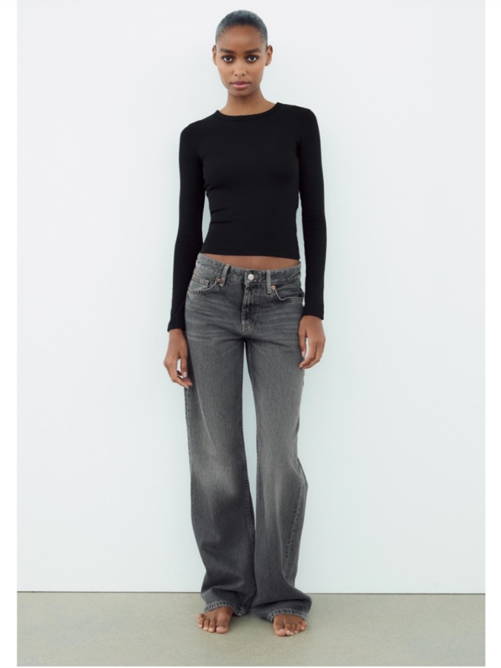 TRF Mid Rise Wide Leg Jeans Anthracite Grey